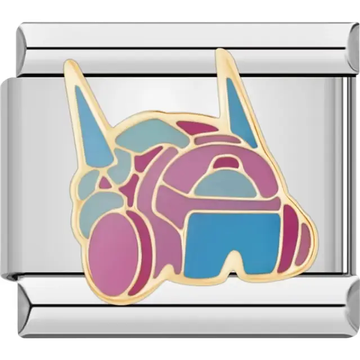 Pink blue and gold robot helmet design Italian charm bracelet link