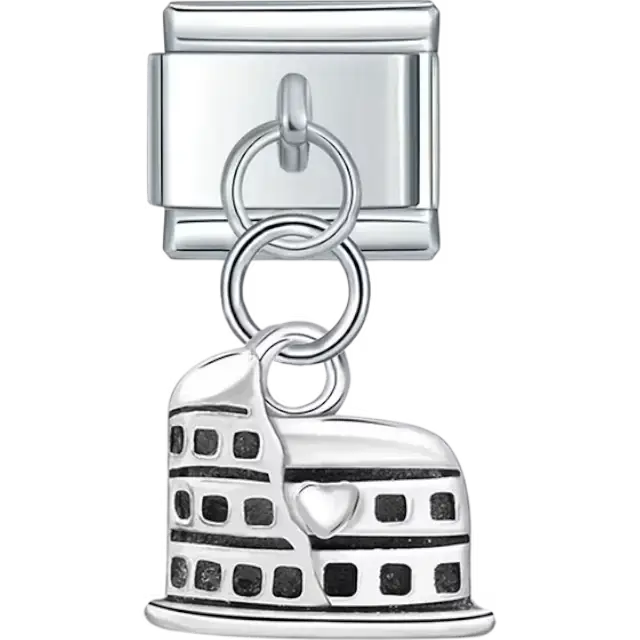 Colosseum design with heart detail dangle Italian charm bracelet link