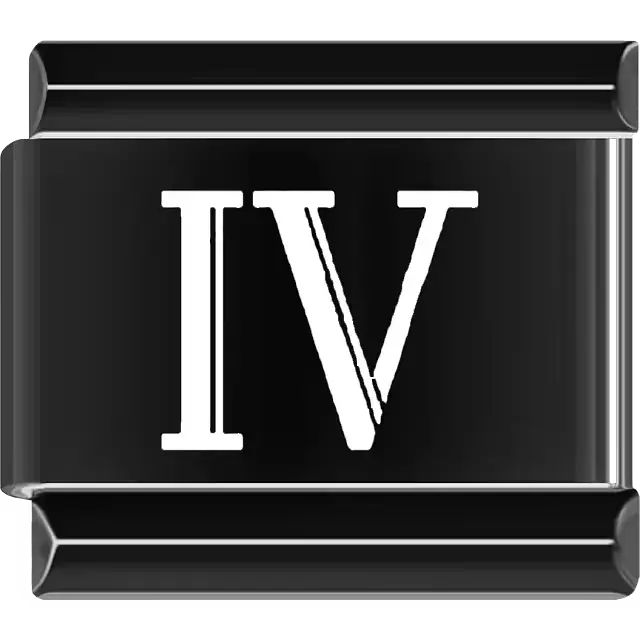 Black Roman numeral "IV" Italian charm bracelet link