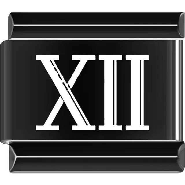 Black Roman numeral "XII" Italian charm bracelet link