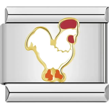 White rooster with red and gold details Italian charm bracelet link