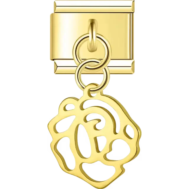 Rose cutout dangle Italian charm bracelet link