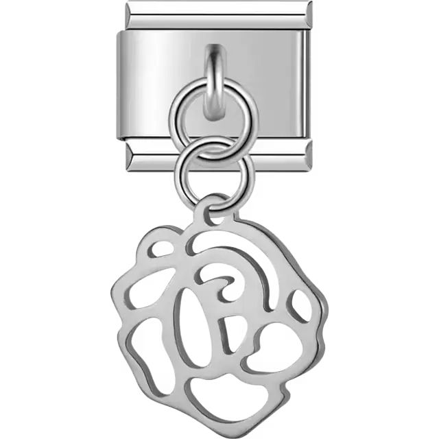 Rose cutout dangle Italian charm bracelet link