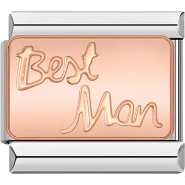 Rose gold charm engraved with "Best Man" Italian charm bracelet link