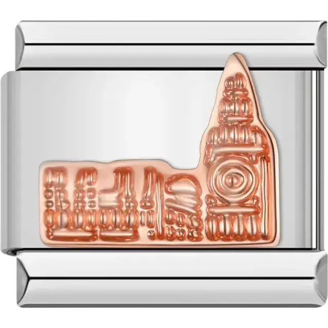 Rose gold design featuring London's Big Ben and the Houses of Parliament Italian charm bracelet link