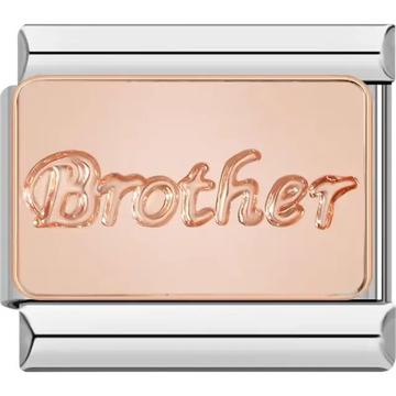 Rose gold charm engraved with "Brother" Italian charm bracelet link