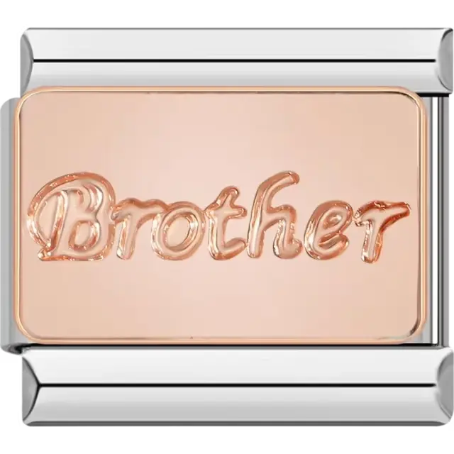 Rose gold charm engraved with "Brother" Italian charm bracelet link