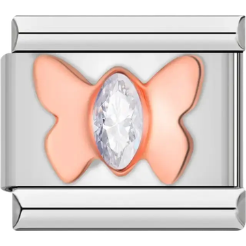 Rose gold butterfly with gemstone Italian charm bracelet link