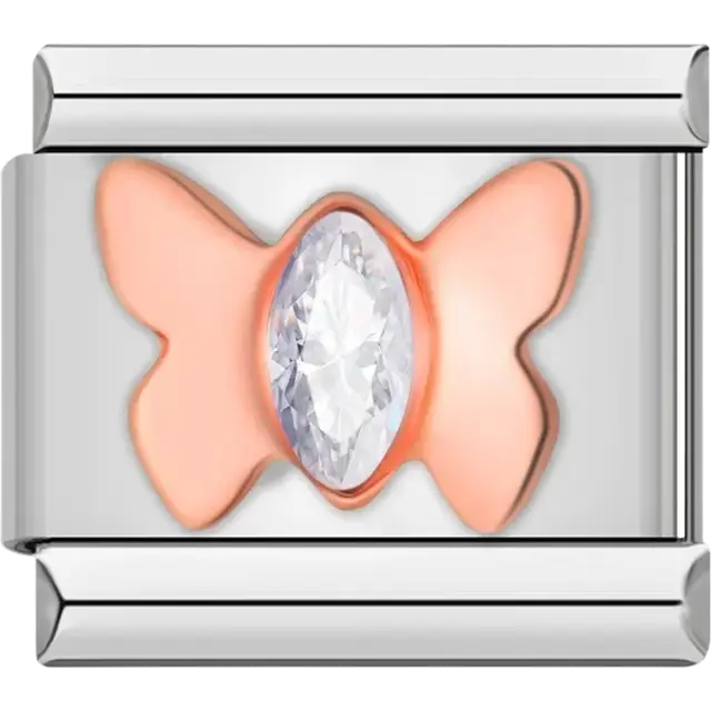 Rose gold butterfly with gemstone Italian charm bracelet link