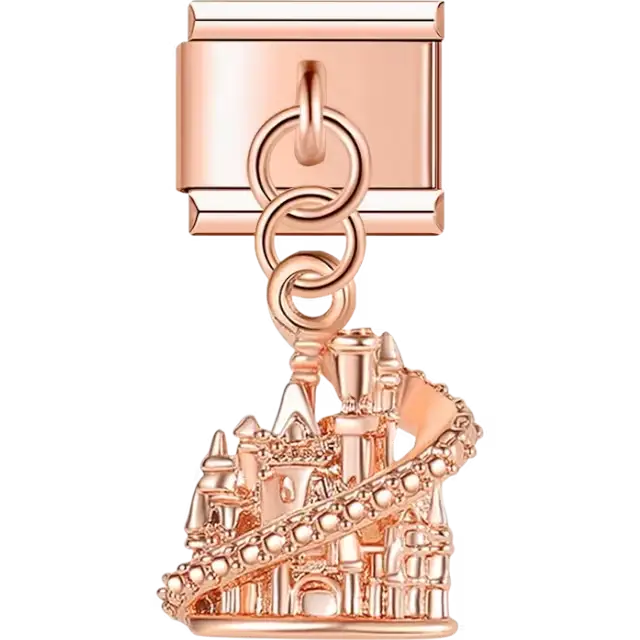Rose gold castle dangle design Italian charm bracelet link
