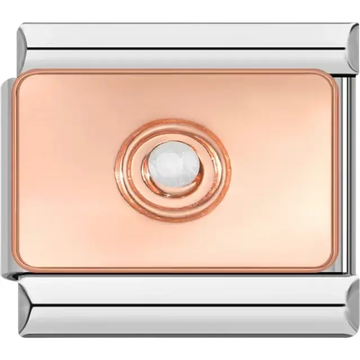 Rose gold circular design with a central clear crystal Italian charm bracelet link