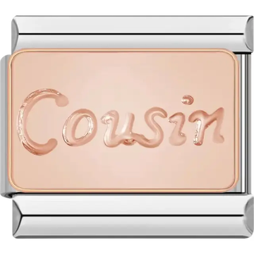 Rose gold charm engraved with "Cousin" Italian charm bracelet link