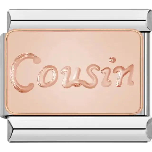 Rose gold charm engraved with "Cousin" Italian charm bracelet link