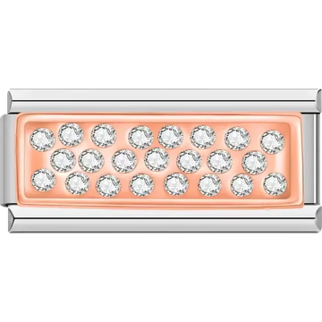 Horizontal strip design with clear crystals on a rose gold base Italian charm bracelet link