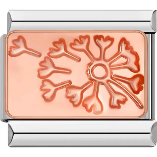 Rose gold dandelion design with an etched pattern Italian charm bracelet link