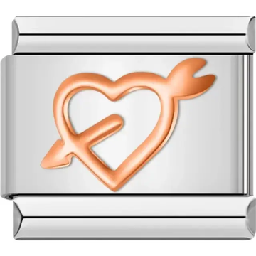 Rose gold heart with arrow design Italian charm bracelet link