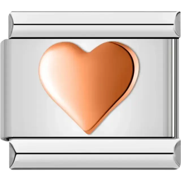 Rose gold heart design Italian charm bracelet link