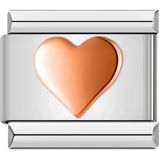 Rose gold heart design Italian charm bracelet link