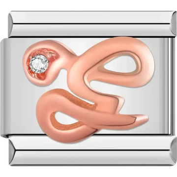 Rose gold cursive letter "G" with clear gemstone accent Italian charm bracelet link