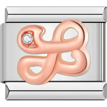 Rose gold cursive letter "L" with clear gemstone accent Italian charm bracelet link