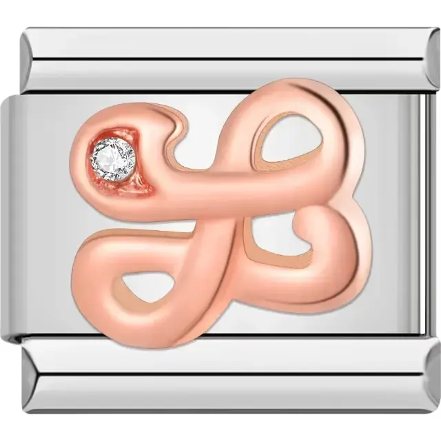 Rose gold cursive letter "L" with clear gemstone accent Italian charm bracelet link