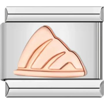 Rose gold mountain design on a stainless steel base Italian charm bracelet link