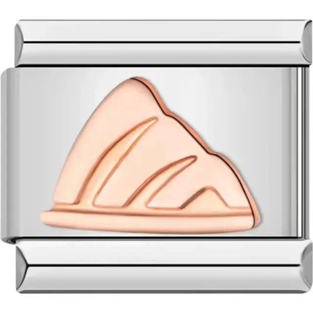 Rose gold mountain design on a stainless steel base Italian charm bracelet link