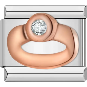 Rose gold ring design with a clear crystal centerpiece Italian charm bracelet link