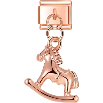 Rose gold rocking horse dangle design Italian charm bracelet link