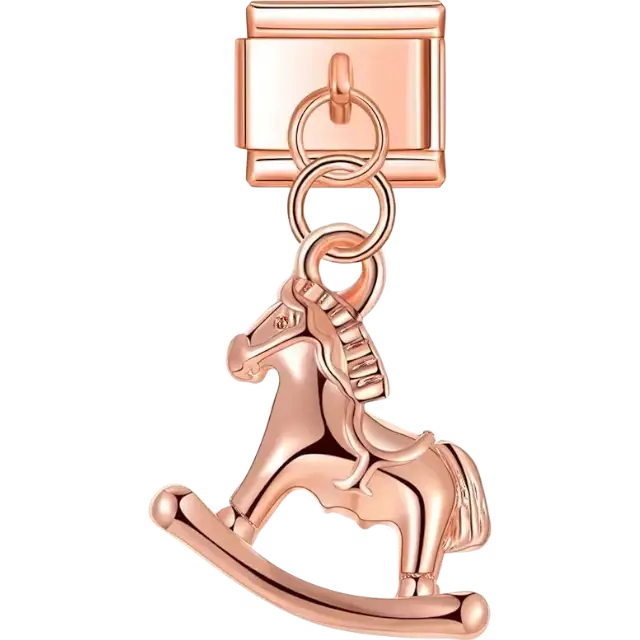 Rose gold rocking horse dangle design Italian charm bracelet link