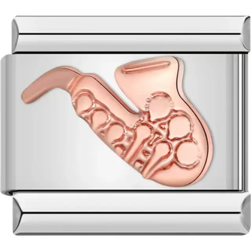 Rose gold saxophone design Italian charm bracelet link