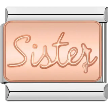 Rose gold charm engraved with "Sister" Italian charm bracelet link
