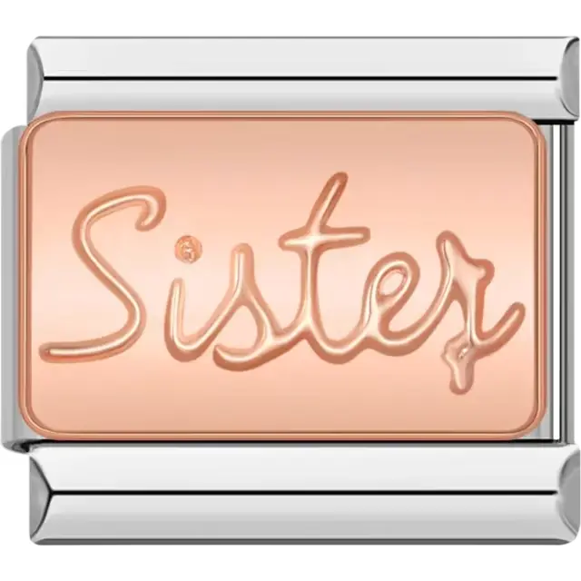 Rose gold charm engraved with "Sister" Italian charm bracelet link