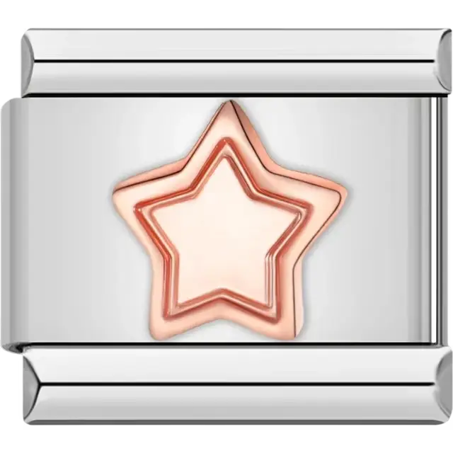 Rose gold star design with a layered outline Italian charm bracelet link
