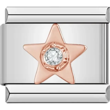 Rose gold star with a clear gemstone at its center Italian charm bracelet link