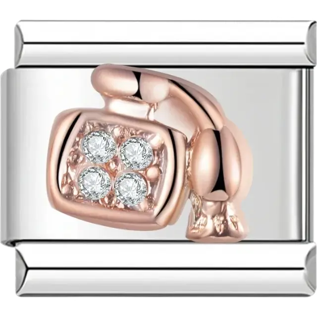 Rose gold telephone with crystal details Italian charm bracelet link