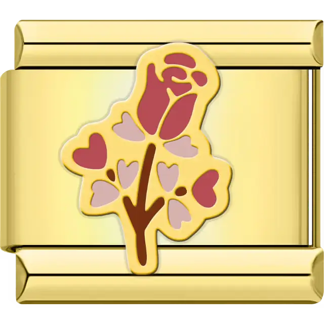 Rose with pink and red hearts Italian charm bracelet link