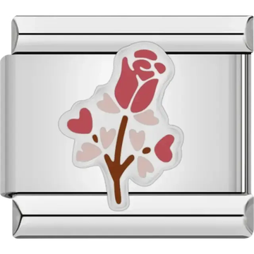 Rose with pink and red hearts Italian charm bracelet link