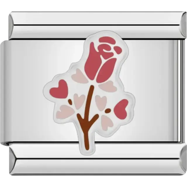 Rose with pink and red hearts Italian charm bracelet link