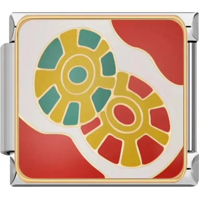 Stack of red white and gold casino chips with green and red accents Italian charm bracelet link