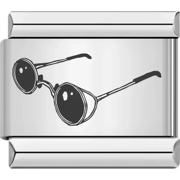 Black outline of round vintage sunglasses Italian charm bracelet link