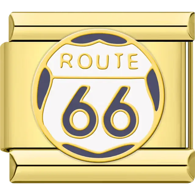 Route 66 emblem with black and white details Italian charm bracelet link