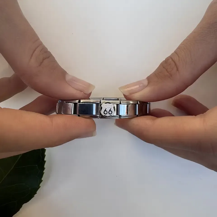 Route 66 emblem with black and white details Italian charm bracelet link