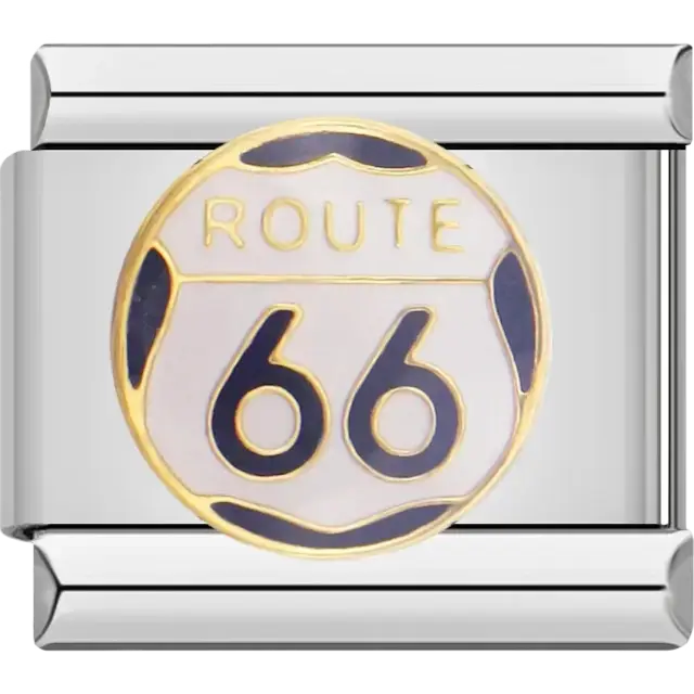 Route 66 emblem with black and white details Italian charm bracelet link