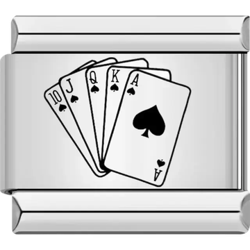 Black royal flush cards (10, J, Q, K, A) in spades Italian charm bracelet link