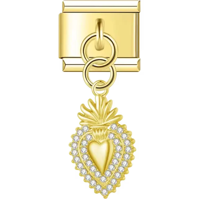 Sacred heart with flame and cross detail Italian charm bracelet link