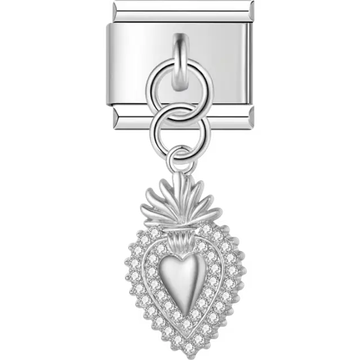 Sacred heart with flame and cross detail Italian charm bracelet link