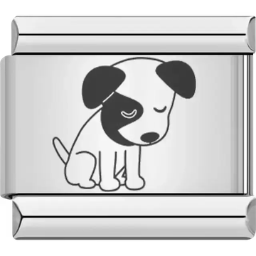 Cartoon-style seated sad puppy with black ears and spot on face Italian charm bracelet link