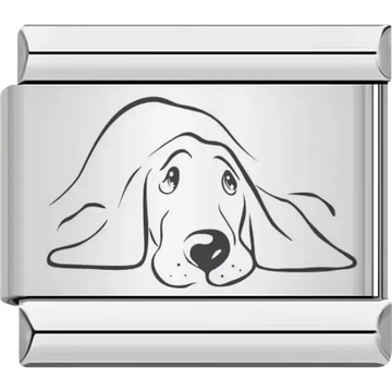 Outlined image of a sad puppy lying down Italian charm bracelet link