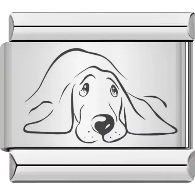 Outlined image of a sad puppy lying down Italian charm bracelet link